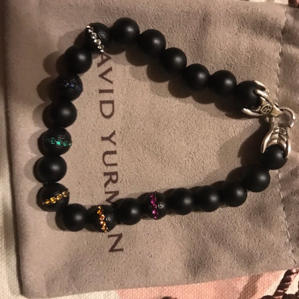 DAVID YURMAN SPIRITUAL BEADS RAINBOW BRACELET BLACK ONYX, SAPPHIRES, TSAVORITES